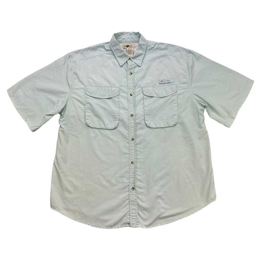Joe Marlin Fishing Shirt Mens XL Green Short Sleeve Button Up Vented Breathable
